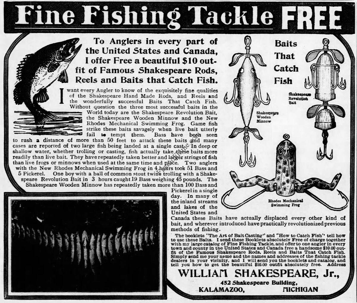 Shakespeare Antique Lure Ad 1906 - Fin & Flame